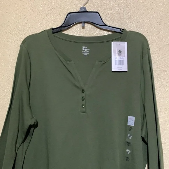 Kim Rogers Top Tee XXL Olive Green Stretchy 3/4 Sleeve Soft Cotton NWT - Picture 3 of 12
